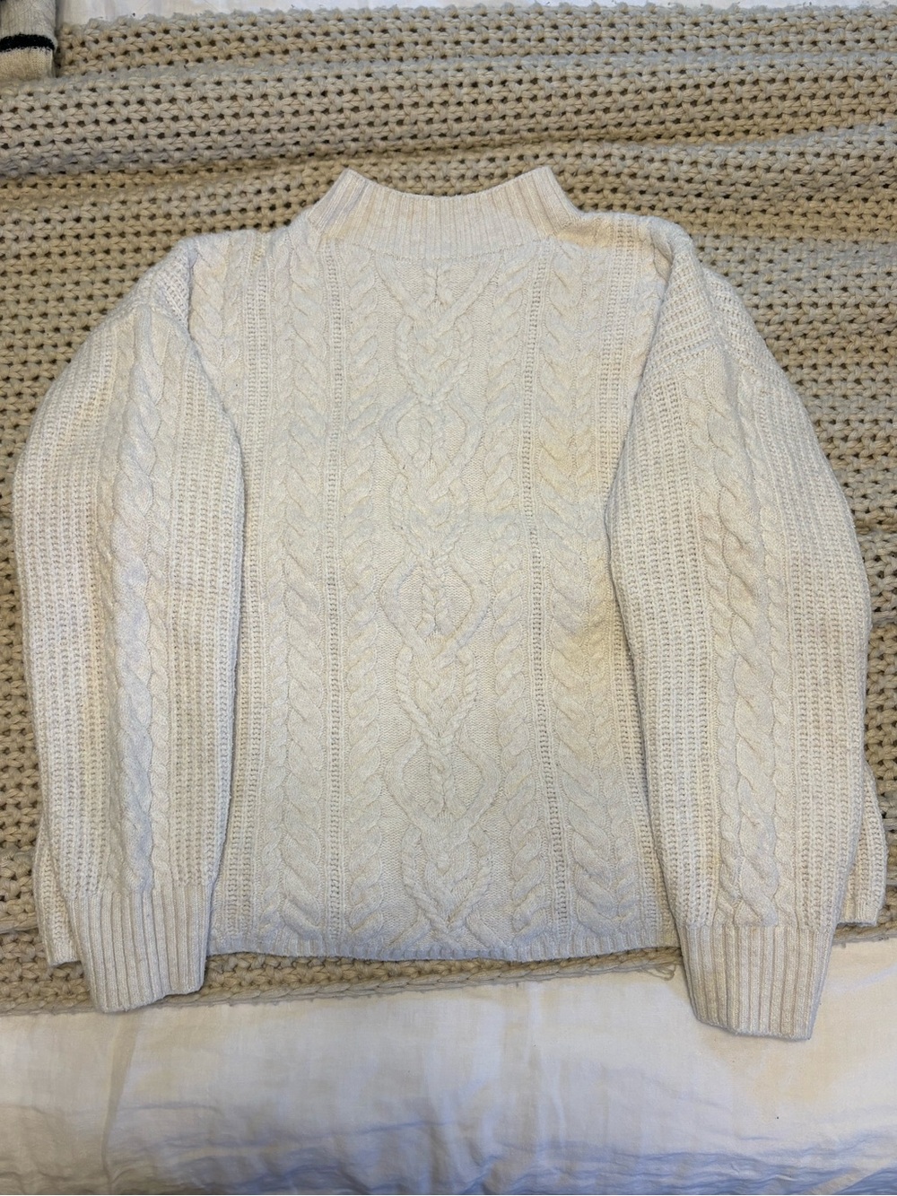Old Navy Cream Cable Knit Mock Neck Sweater